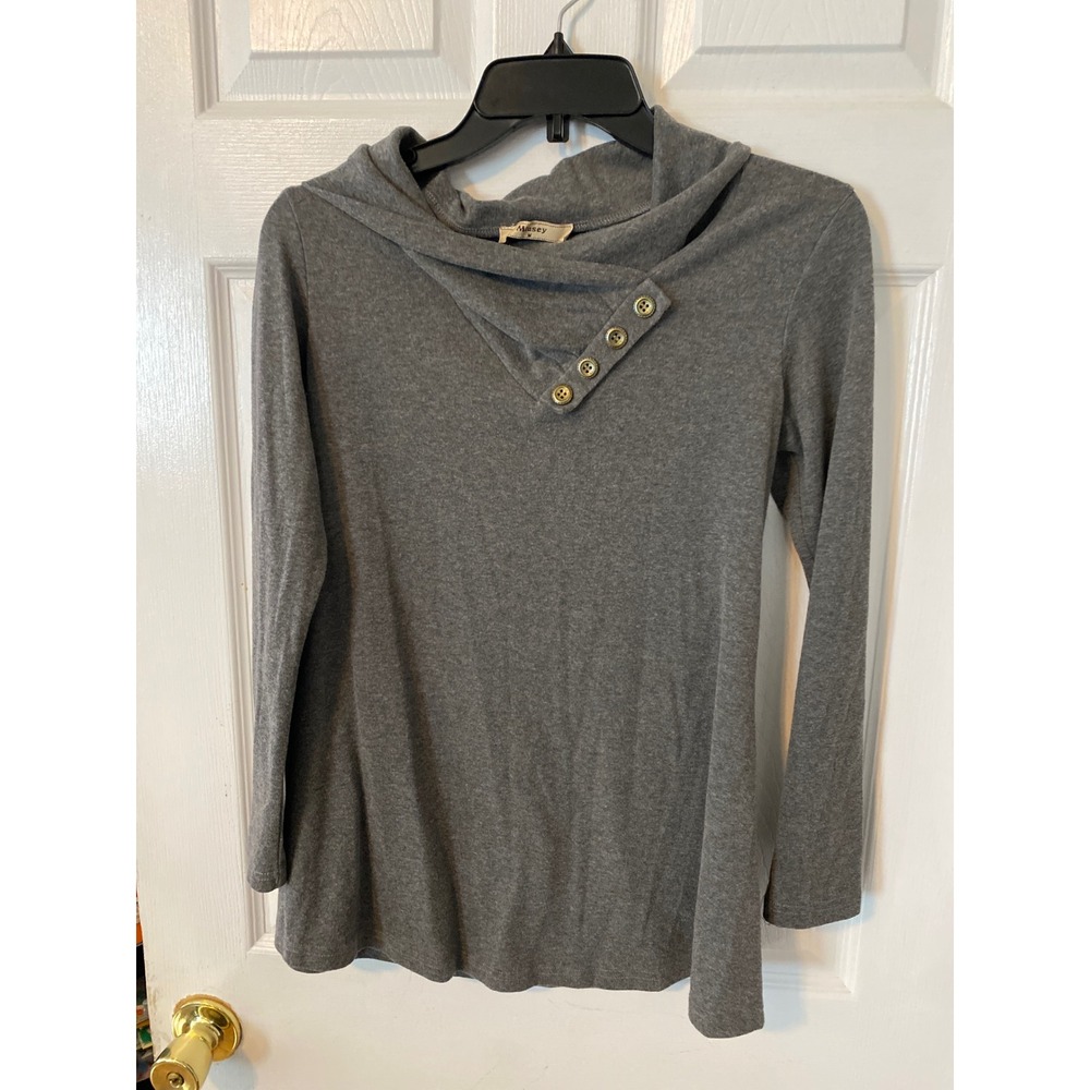 Miusey Womens Gray Long Sleeve Asymmetrical Cowl Neck Button Detail Tunic Top M